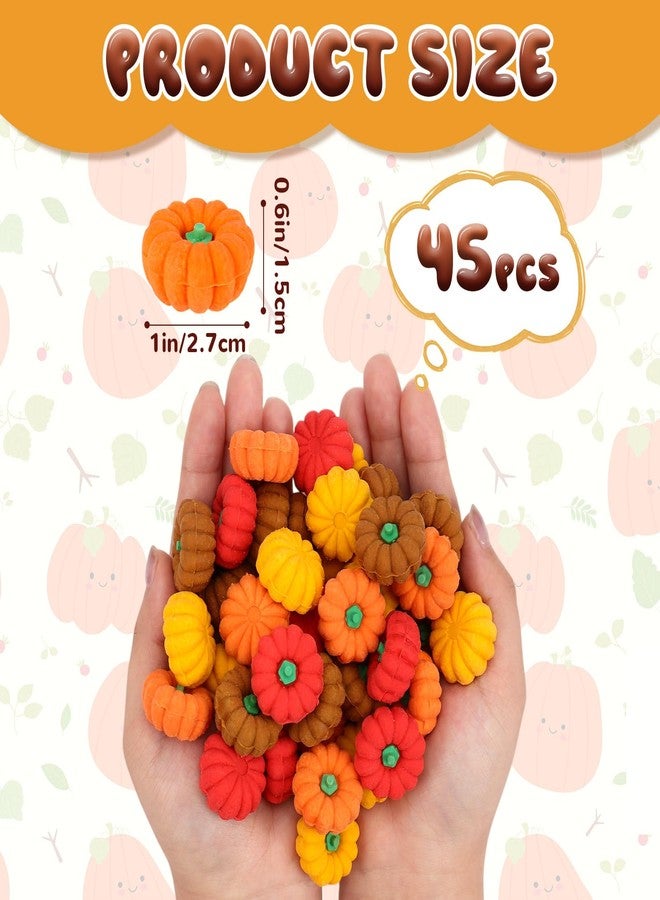 KINYFY 45 Pcs Mini Pumpkin Erasers, 3D Thanksgiving Pumpkin Pencil Erasers, Fall Thanksgiving Pumpkins Eraser Bulk for Classroom Prizes, Gifts Supplies, Back to School Party Favors (Multicolor) - Image 2